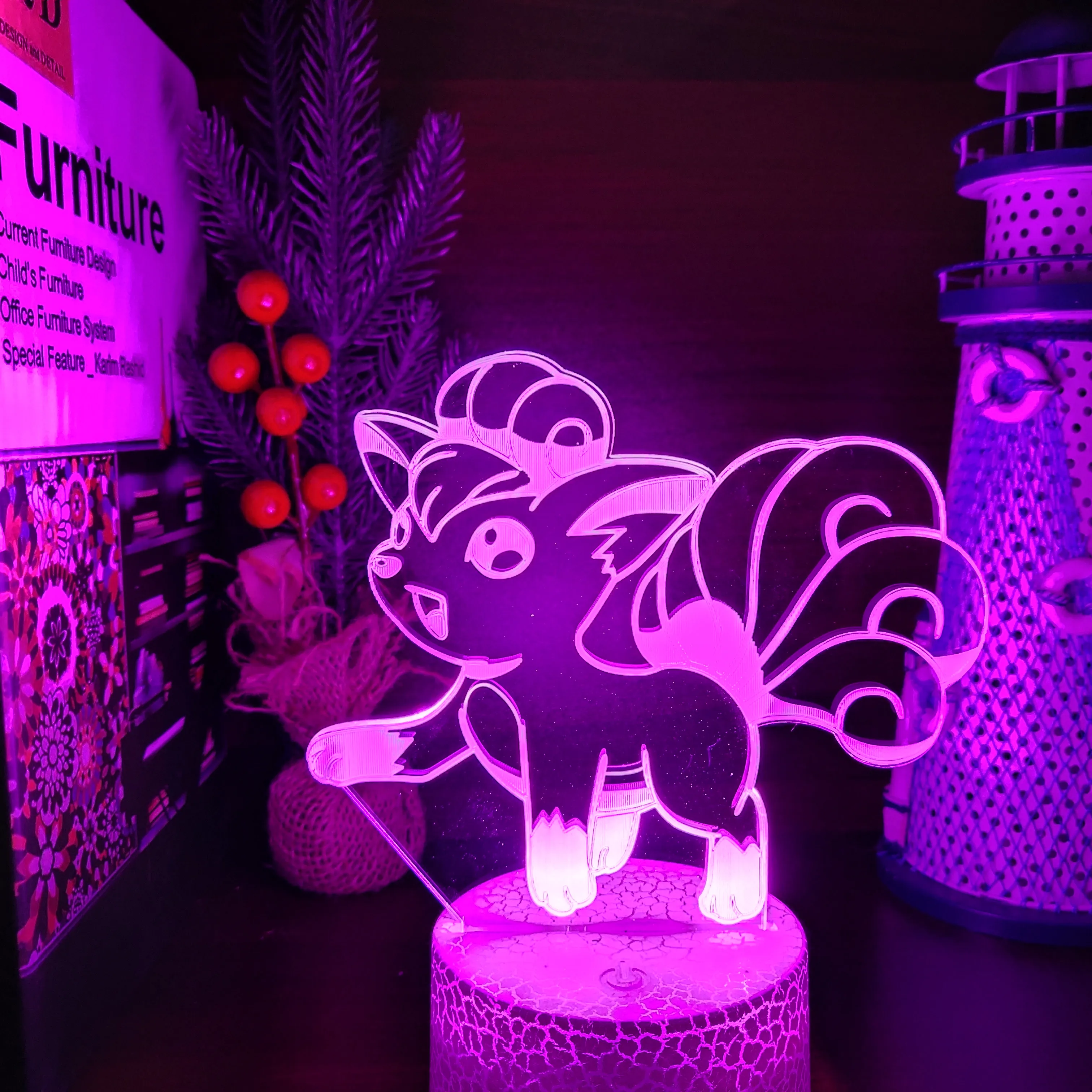Pokemon Vulpix 3d Illusion Lamp Cartoon Led Night Light Colorful Touch Table Children's Bedroom Decor Lamps Kids Child Gift - купить по