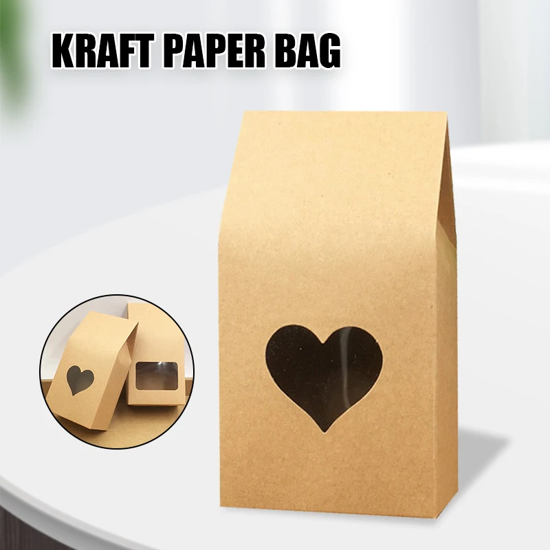 

50pcs Paper Handmade Candy Bags Paper Stand Up Window Gift Box for Wedding Gift Jewelry Food Packing PW