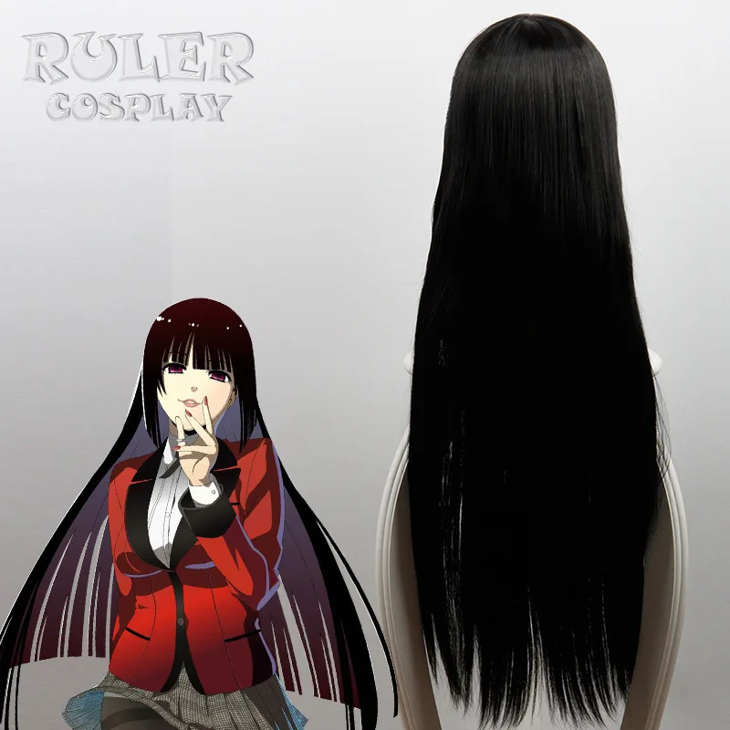 Парик для косплея Yumeko Jabami черный длинный прямой термостойкий синтетический