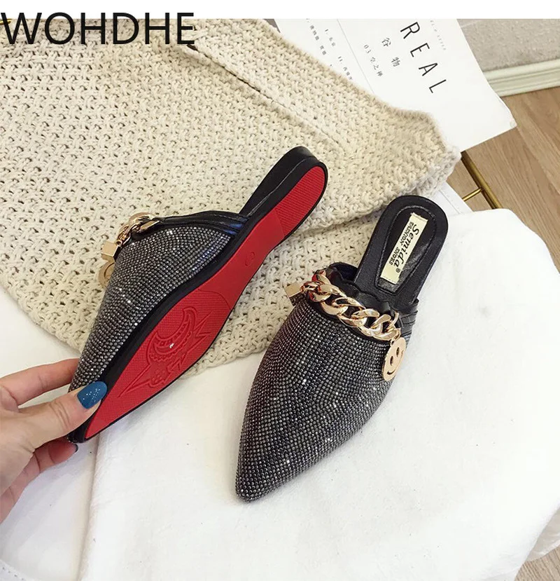 

Женские сандалии на плоской подошве, летние полушлепанцы с острым носком, красная подошва