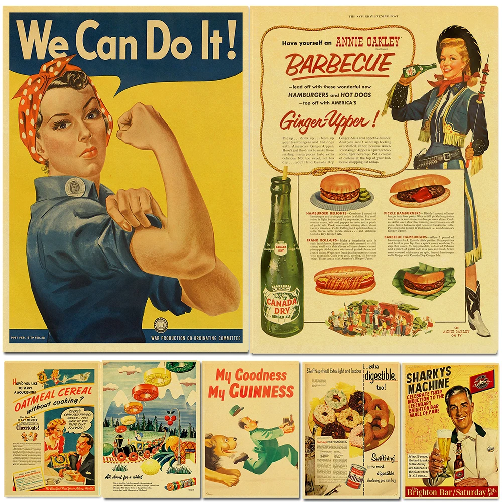 

Vintage Cartoon WorldWarII Food Retro Poster Kraft paper Home Decal Art Painting Wall Sticker for Coffee House Bar Decor