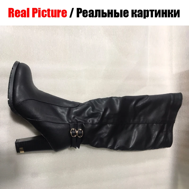 SARAIRIS/Большие размеры 34-43, теплые сапоги до колена, женские зимние сапоги на меху, женская элегантная обувь на высоком каблуке черного и коричневого цвета