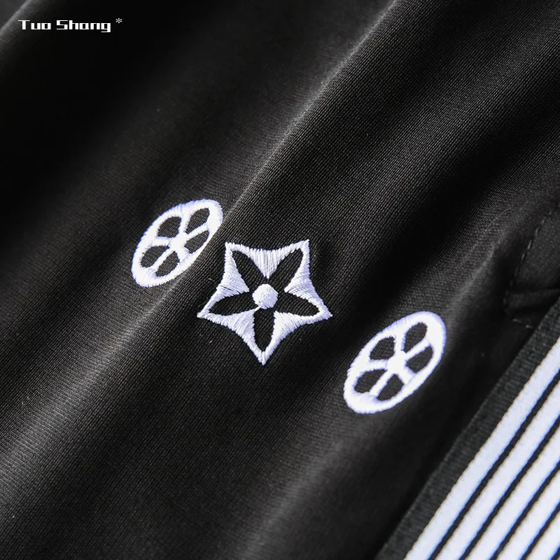 

2021 Jogging Pants Men Clothing Pattern Embroidery with Side Striped Track Pants Elastic Waist Casual Trousers Ropa Para Hombre