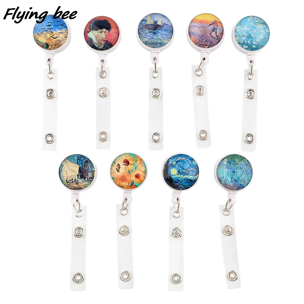 

X1815 1 шт. популярный высококачественный выдвижной значок с изображением Ван Гога звездного неба на катушке изысканный держатель для карт с и...