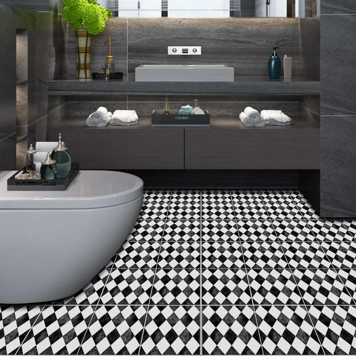 Черно-белые сетки плитки наклейки водонепроницаемый самоклеющиеся обои стикер