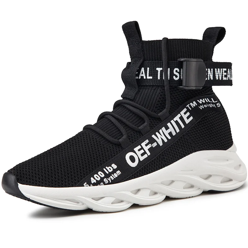 Men's Spring Autumn Fashion Leisure Casual Shoes Mesh Fabric Lightweight Hiking Walking Running Sport Sock High-top Sneakers - Цвет: Black-2