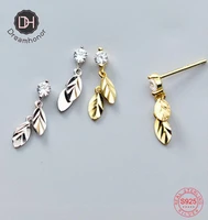 dreamhonor new leaves earrings 925 sterling silver jewelry vintage style zirconia crystal stud earring for women gift smt678