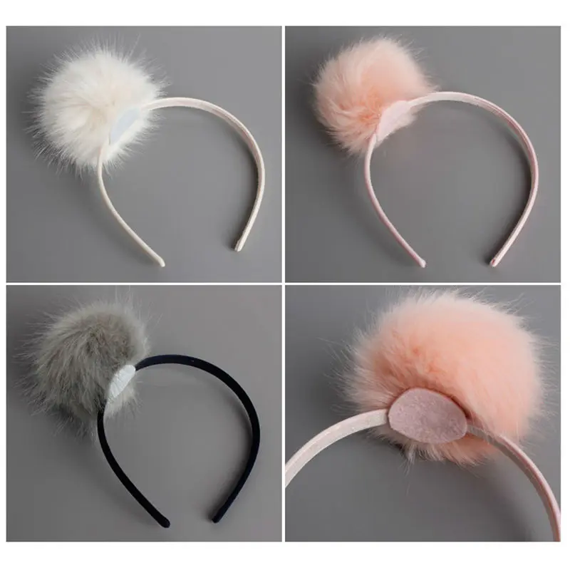 MeryYuer Детские ободки для девочек большие Помпоны из искусственного кроличьего