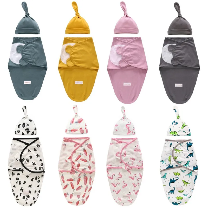 Пеленальное Одеяло для новорожденных с шапочкой хлопковый спальный мешок