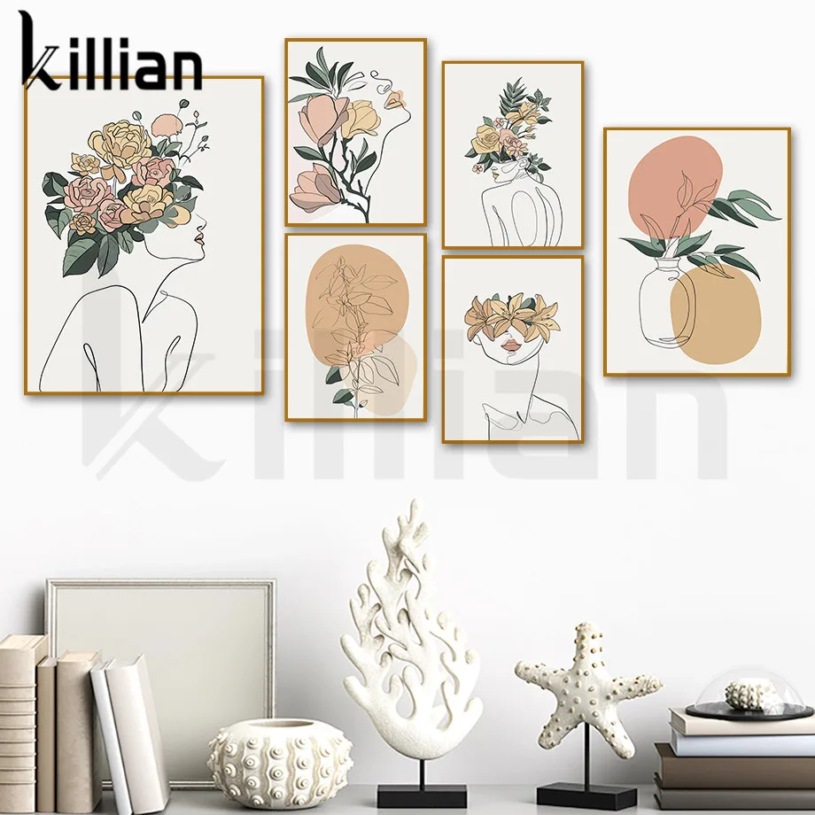 

Modern Abstract Woman Line Art Simplicity Plant Flower Wall Art Canvas Painting Nordic Posters Prints Wall Pictures Home Decor