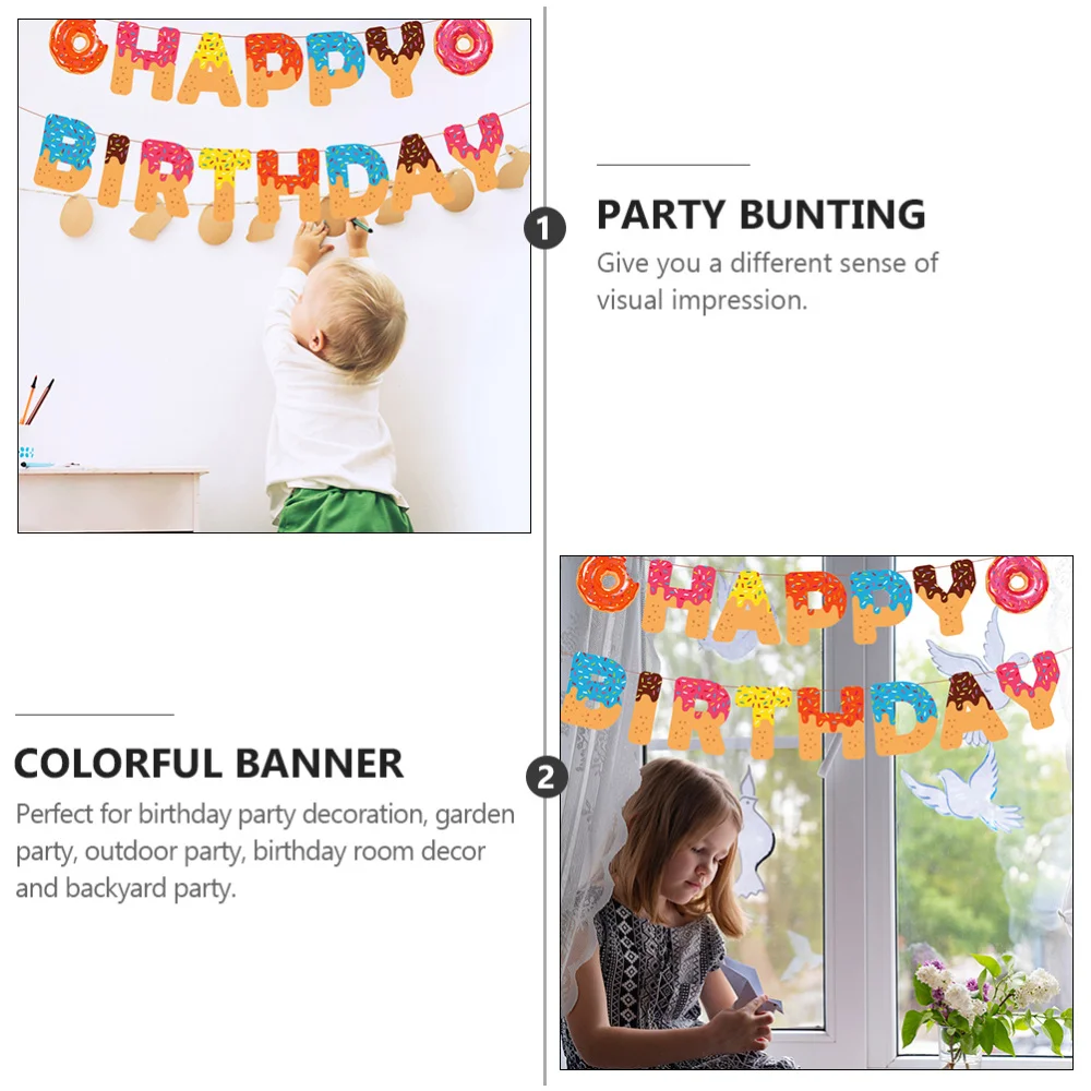 

1 Set Banner Paper Doughnut Cartoon Bunting Party Flag Photo Prop