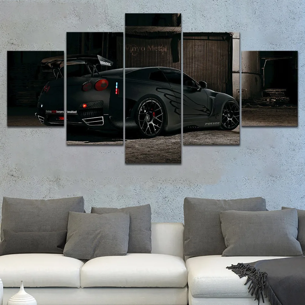 5 панельных автомобилей настраиваемые черные грабли вид на холсте Печать