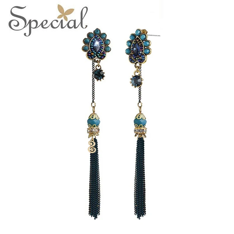 Специальные Новые Модные серьги с кисточками длинные капли стразы клипсы