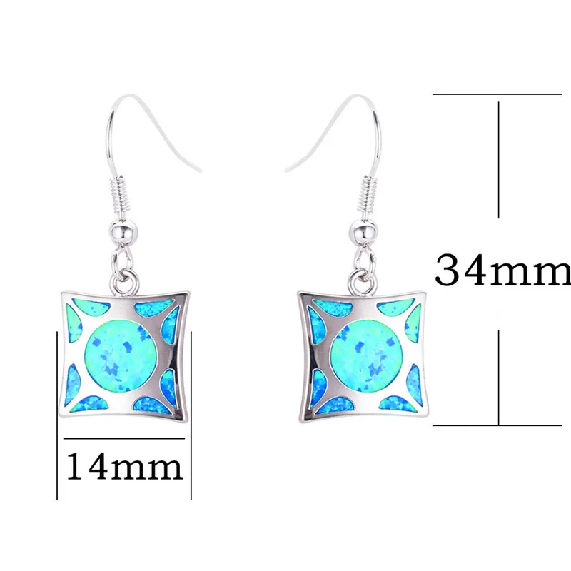 Милые женские большие квадратные Висячие серьги Бохо синие белые огненные