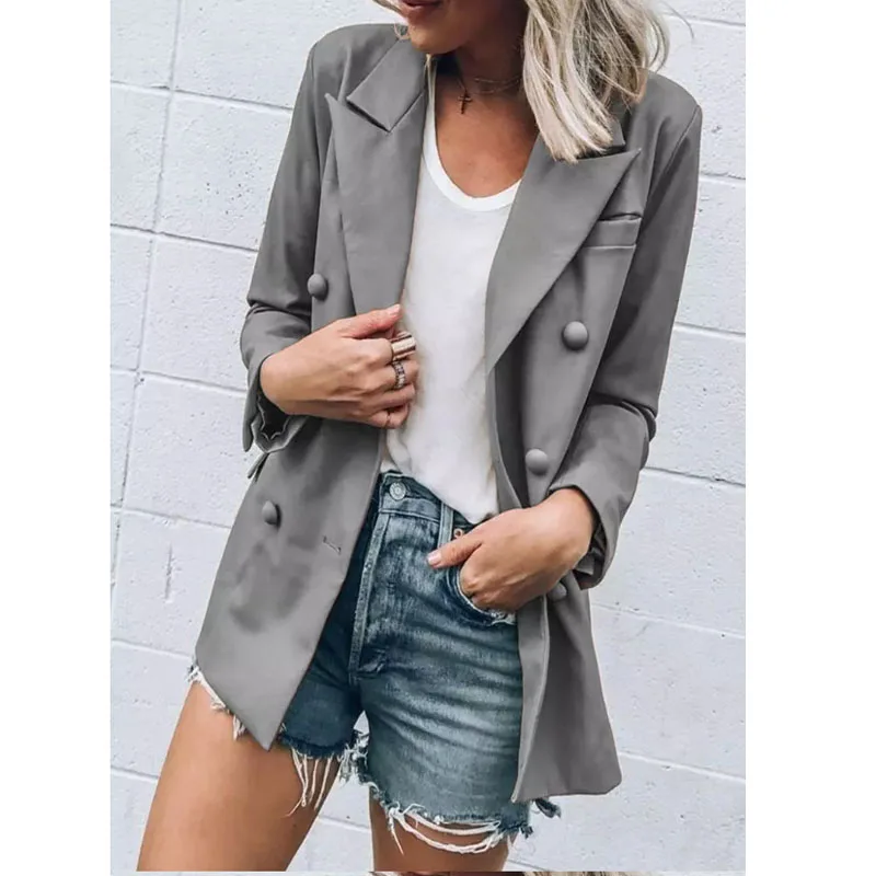 Женский двубортный Блейзер длинный хлопковый повседневный деловой кардиган