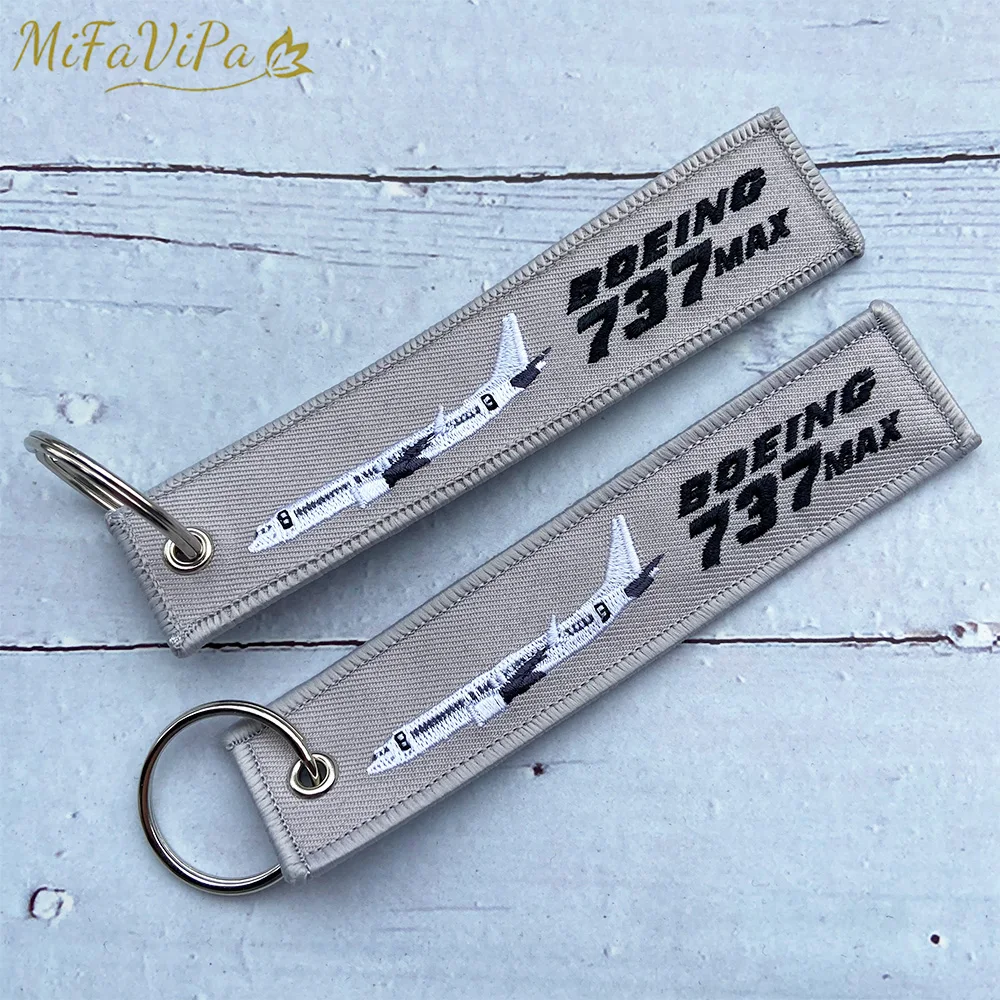3 PCS Fashion Trinket Boeing 737 Keychain Phone Strap Grey Embroidery Aviation Key Chains for Men Flight Crew Gift Key Rings