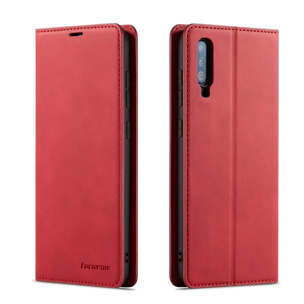 red Чехол для samsung Galaxy A50 A70 A30 A40 A 30 50 70 40 откидной кожаный чехол-книжка роскошный бизнес Магнитный кошелек держатель чехол s - Цвет: red