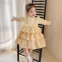 2021 child girls lolita dress for spanish turkish party princess lush baby dresses children yellow frock kids lace tutu clothing