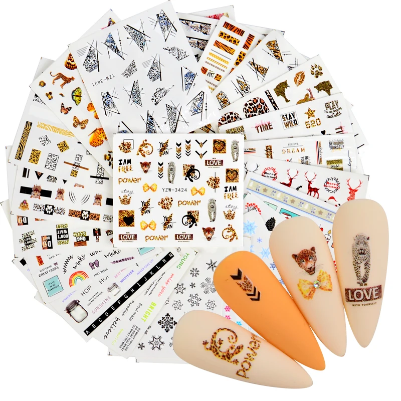 

2022 New arrived 3D Nail Stickers Decals black color Snake leopard Pattern Style Adhesive Stickers Nail Art Decoration Supplies