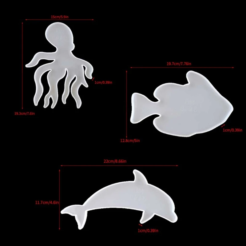 

6Pcs Marine Organism Coaster Silicone Resin Molds Sea Turtle Dolphin Fish Octopus Tea Mat Ocean Coaster Molds Kit Tools