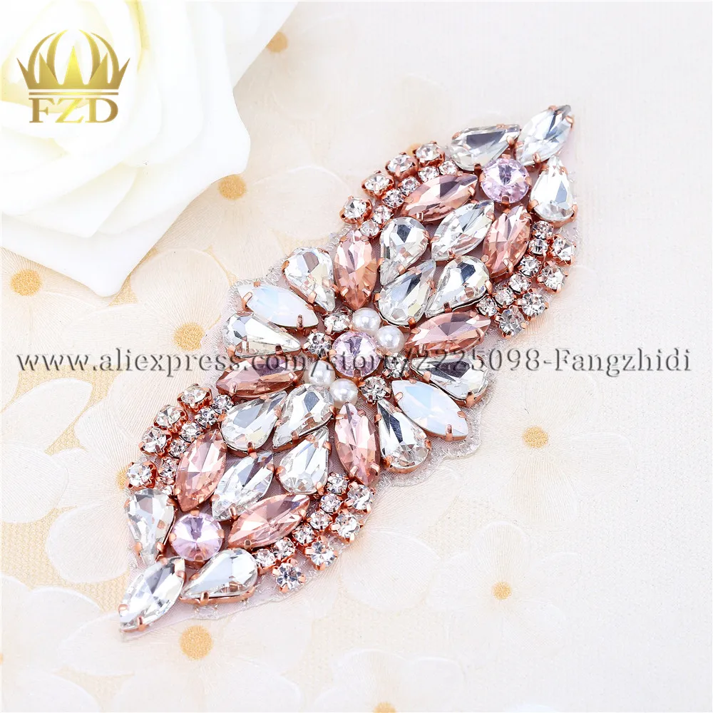 FZD Wholesale 30 PCS Rhinestone Sewing Sash Belt Appliques Stoned Patch Wedding Decoration Trimming apply for diy crafts
