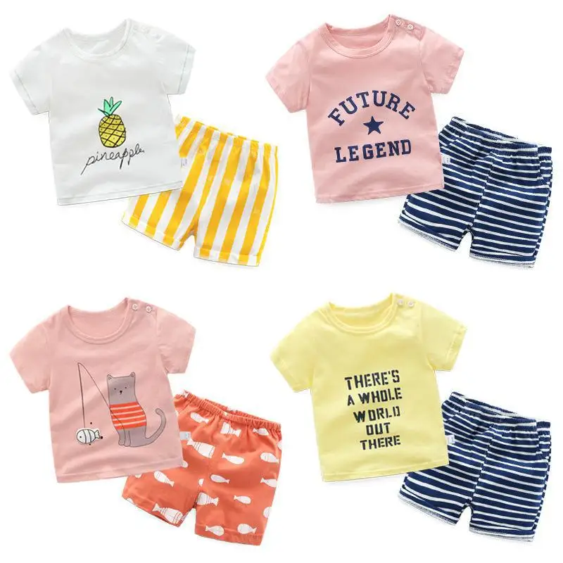 

2022 New Children's Clothing Unisex Girls Short Sleeve Shorts Suits Summer Fashion Cute Thin Cotton Sets For Boys Kids Clothes
