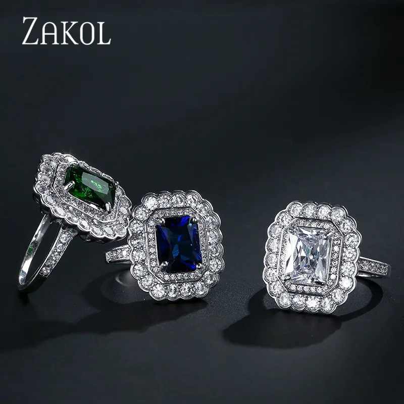 ZAKOL новые винтажные AAA микро инкрустационные Квадратные Кольца с кубическим цирконием для женщин Свадебные украшения FSRP2030