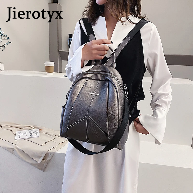 Рюкзак JIEROTYX из искусственной кожи Женский винтажный ранец с двумя молниями