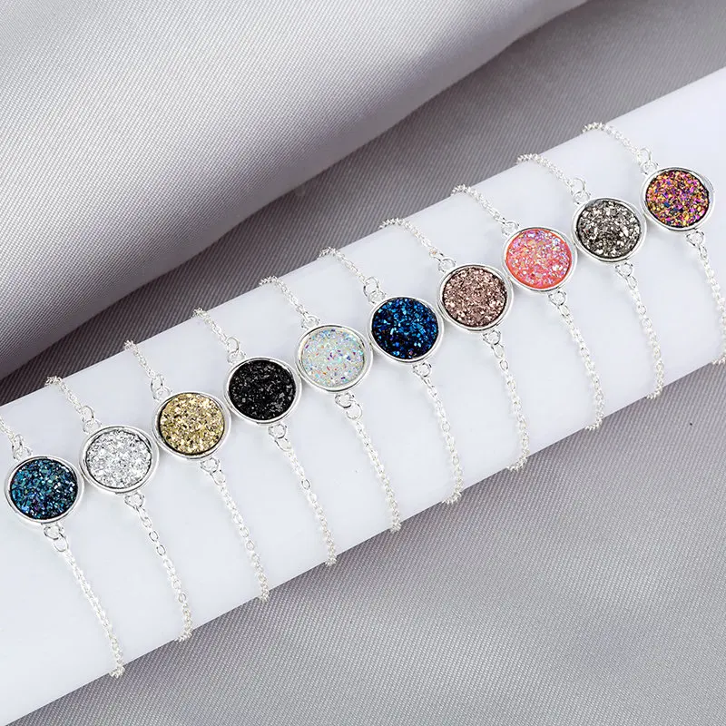 Модный Регулируемый Круглый круглый полимерный Druzy браслет Drusy из искусственной смолы Druse камень Золотая Серебряная цепочка ювелирное изделие для женщин подарок