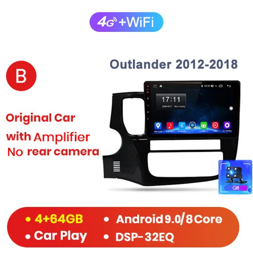 (4-64GB) B Junsun 4G+ 64G CarPlay DSP Android 8,1 автомобильный Радио Мультимедиа Стерео Аудио плеер gps 2 Din для hyundai Santa Fe 2 2006-2012 без DVD - Цвет: (4-64GB) B