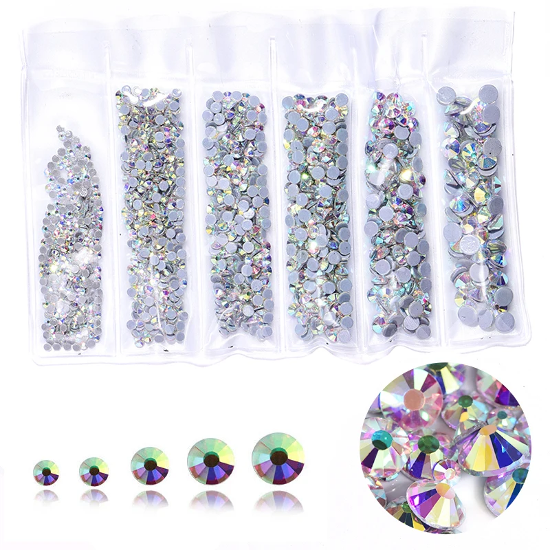 1300 шт. разноцветные стразы разных размеров для горячей фиксации с плоской задней