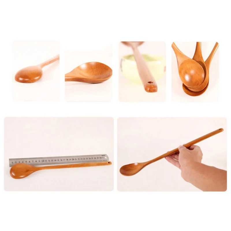 

Wooden Milk Honey Soup Spoon Solid Wood Tableware Long Handle Teaspoon Coffee Spoon Stir Stick Kitchen Accessories Sets Dropship