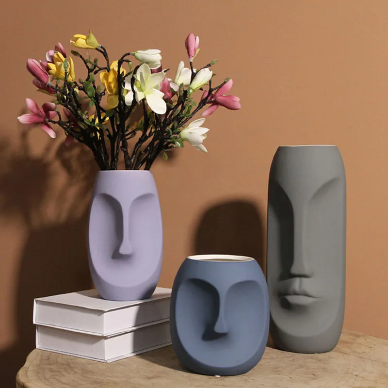 

Modern Ceramic Face Vase Home Decoration Ornaments Living Room Decoration Flower Arrangement Desktop Display Furnishings Crafts