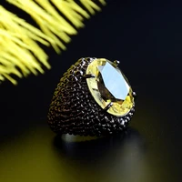 dropshipping shiny black plating ring big oval lt golden crystal stone jewellery luxury rings big stock for wholesale