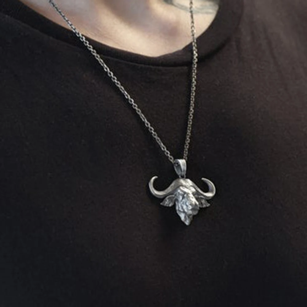 

Pure Tin Men's Animal Bull Head Retro Pendant Necklace Hip Hop Ins Style Popular Tide Brand Sweater Necklace Chain Necklace