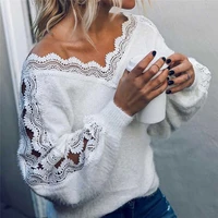 jumper sleeve coat women sweater long v neck tops pullover lace ladies tunic