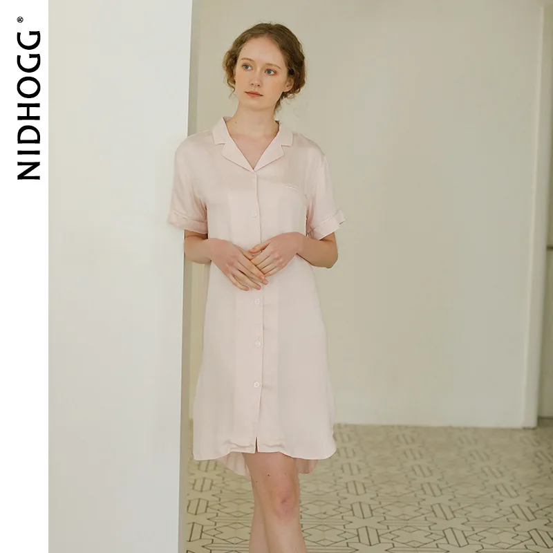 Новинка 2020 Женская атласная ночная рубашка с карманами разных цветов однотонная