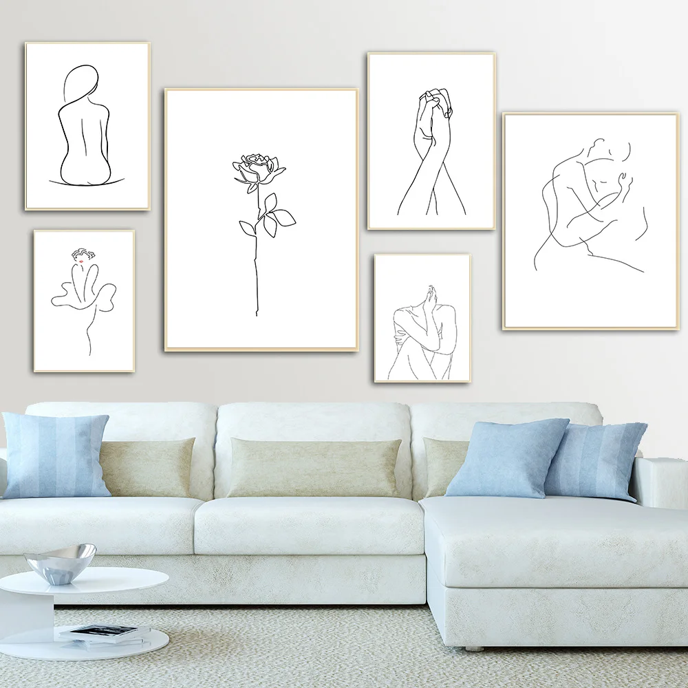 

Nordic Abstract Lady Line Drawing Picture Home Decor Canvas Painting Wall Art Figure Body Hand Posters And Print For Living Room
