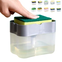 2 in 1 scrubbing liquid detergent dispenser press type liquid soap box pump organizer with sponge kitchen tool bathroom supplies
