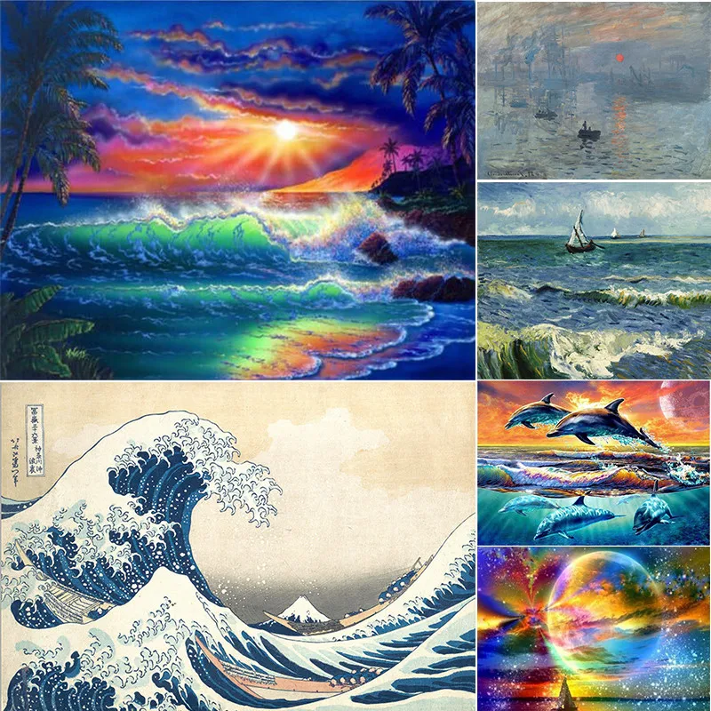 

5D Diamond Embroidery Landscape Full Drill Round/Square Diamond Painting Cross Stitch Ocean Waves Mosaic Home Decoration