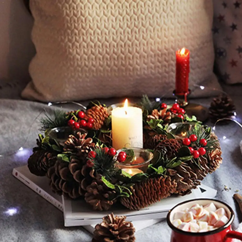 Рождественские подсвечники сосновый конус ягоды лесной деревенский