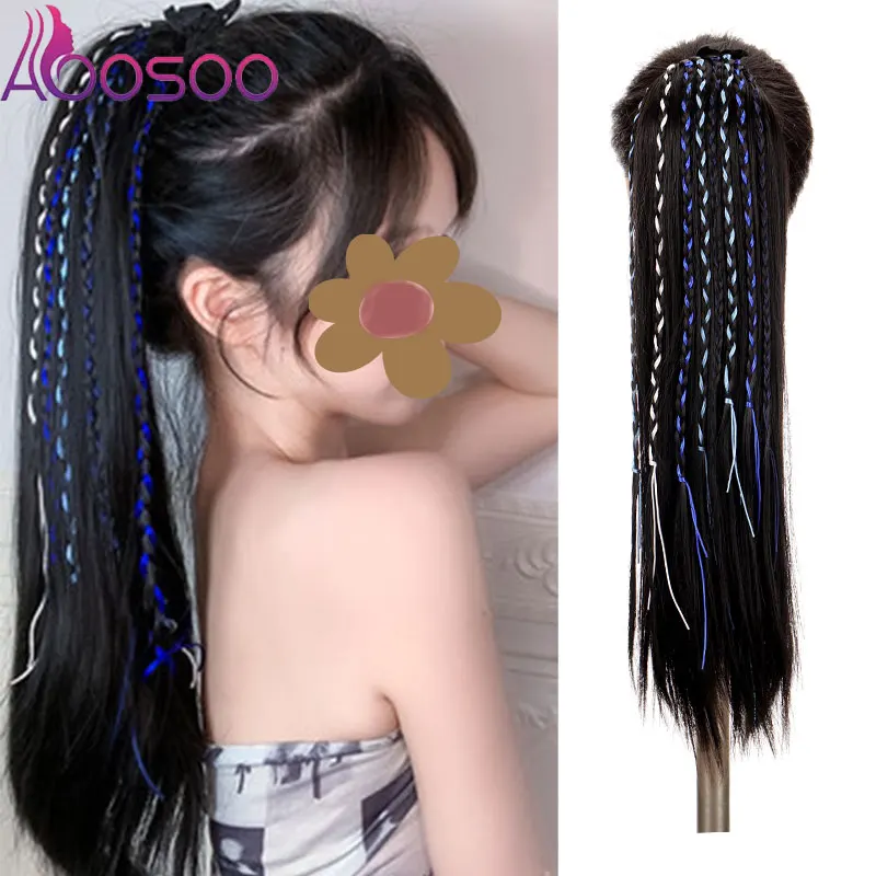 

AOOSOO Female Synthetic Long Hair Color Ponytail Bandage Temperament High Ponytail Natural Net Red Straight Hair