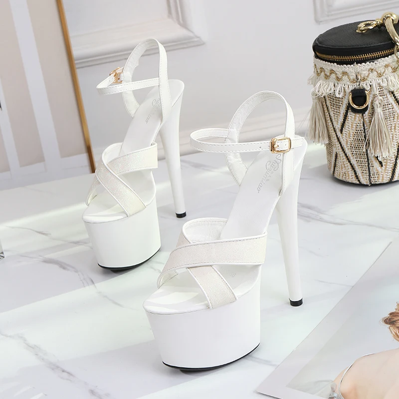 Сандалии женские на платформе 20 см босоножки тонком каблуке с перекрестной