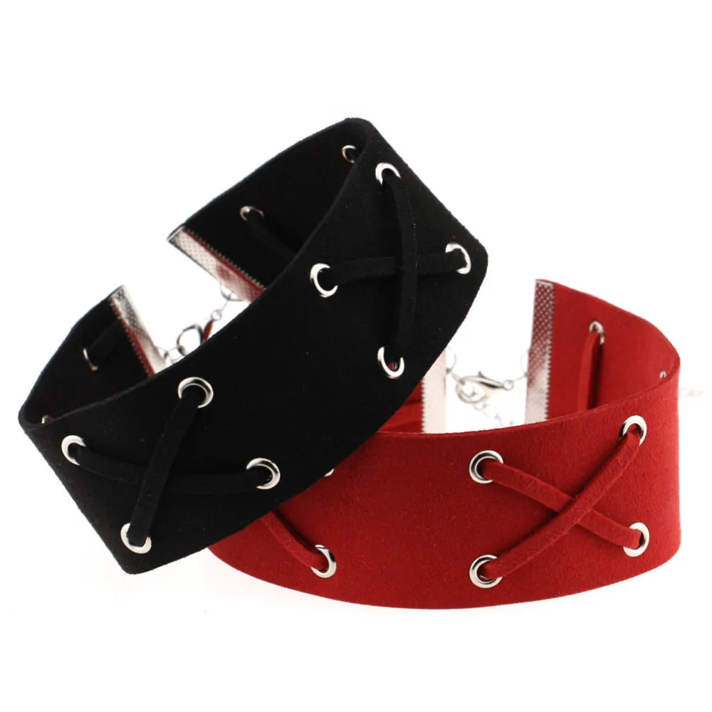 VOQ Новое поступление Широкий чёрный Бархатный чокер колье крест на ремне