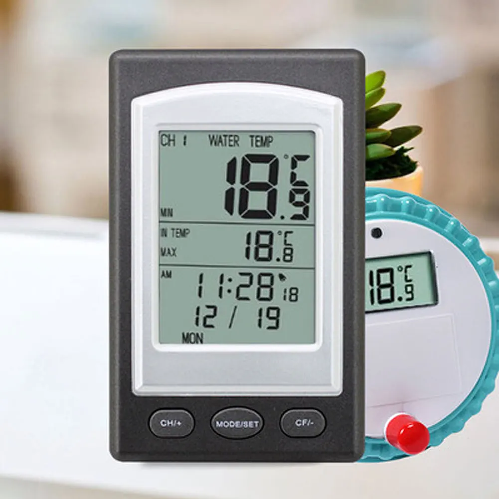 

Floating Thermometer Wireless Swimming Pool Thermometer Hot Tub Home Swim Temperature Meter Calendar Alarm Clock -40~60C