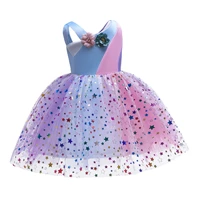 ins childrens dresses girl dress rainbow color mesh dress princess ball gown flower summer clothes