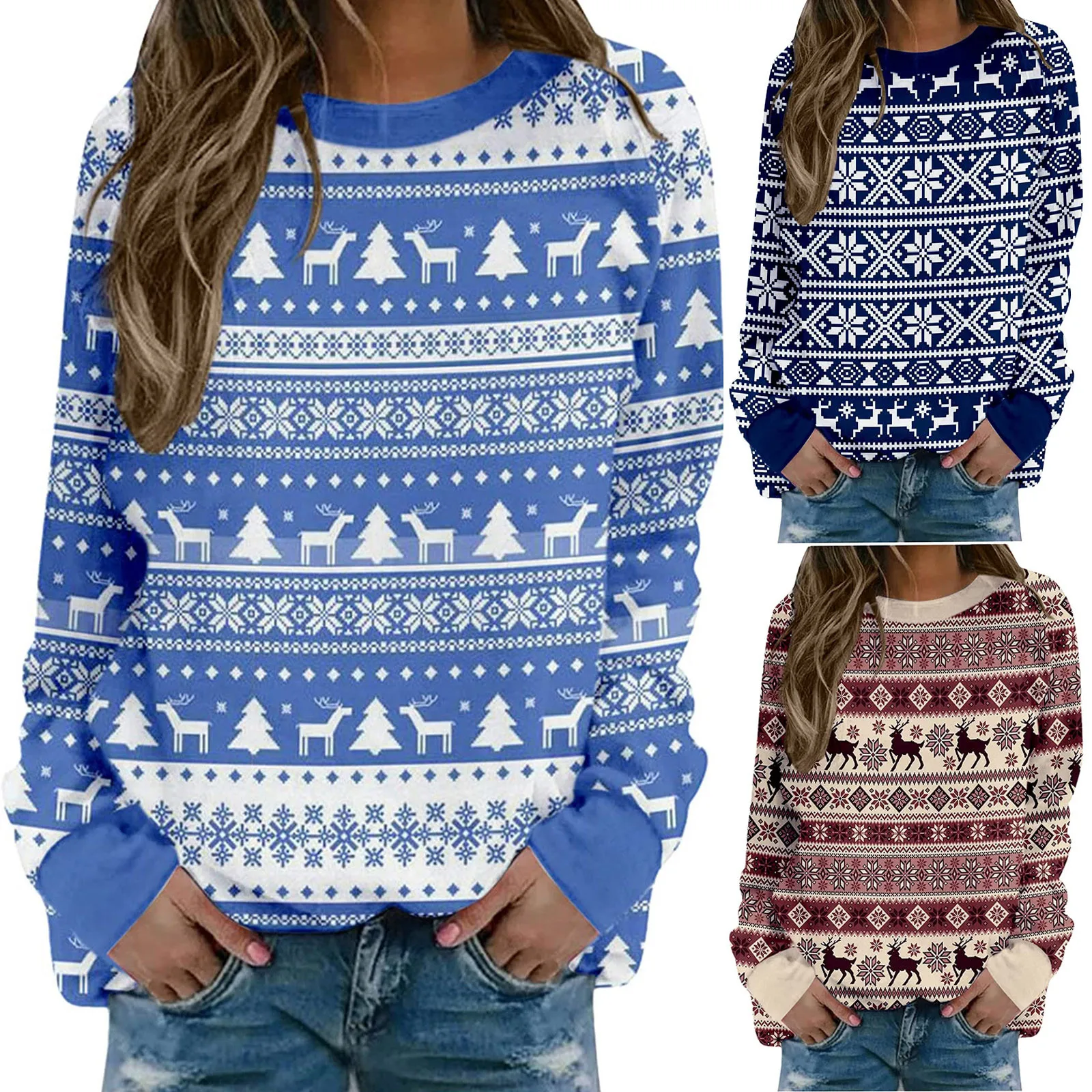 

Women Christmas New Print Party Round Neck Long Sleeve Socket Tops Oversized Autumn Tops Sweatshirt Fashion Толстовка Женская