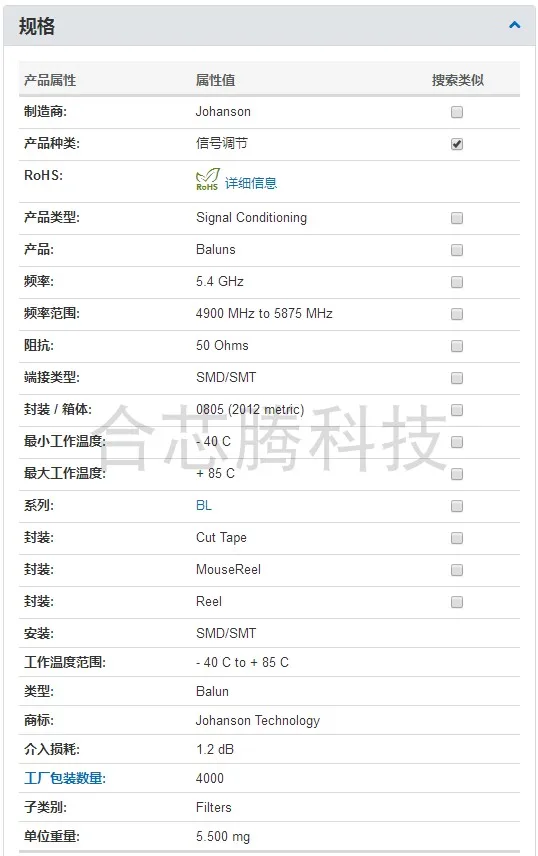 

Johanson 5400BL15K050E signal conditioning Barron filter 5.4GHz original authentic