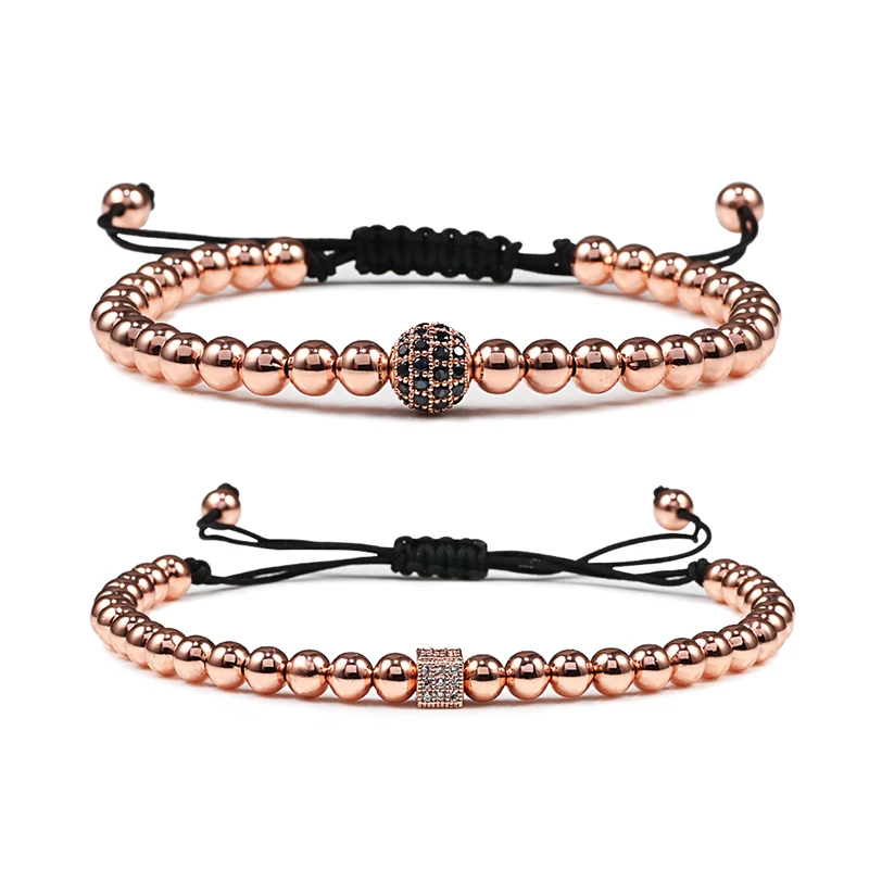 Регулируемый Браслет Роза Золотой геометрической формы микро паве шарики бусины