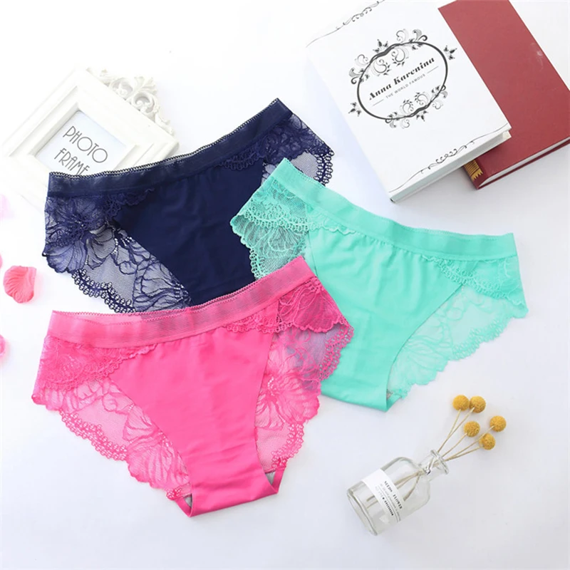 

3pcs/Lot Women Sexy Seamless Briefs Transparent Flower Embroidered Underwear Lace Panties Bielizna Damska